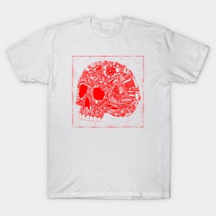 HomeSchoolTattoo Mechanical Tattoo Skull RED T-Shirt